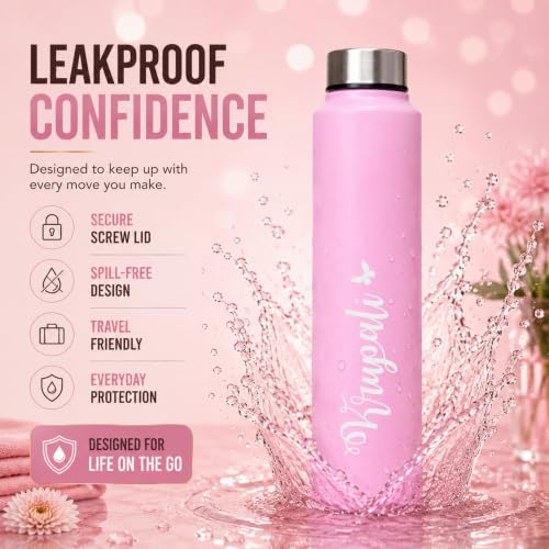 Image of Courage Personalised Stainless Steel Water Bottle 1 Litre | Custom Name Engraved Bottle | Leak-Proof, BPA-Free, Rust-Resistant | Stylish Gift for Kids, Women & Men | Office, School & Gym Use (Pink)