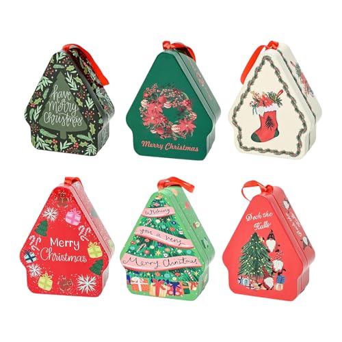 Latas De Navidad | 6 Cajas Lindas Para Galletas De Hojalata De 4 Pulgadas Con Tapa | Botes De Almacenamiento De Metal Para Refrigerios, Dulces, Chocolates, Pan De Jengibre, Nueces | Para Niños Estudia