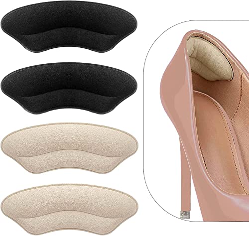 Image of 2 Pairs Extra Soft Heel Pads Heel Grips Liner Cushions Inserts For Loose Shoes Self-Adhesive Heel Cushion For Unisex Shoes Prevent Blisters,Pain Heels Liners ( Heel Liner,2 Pair ),Black,Beige