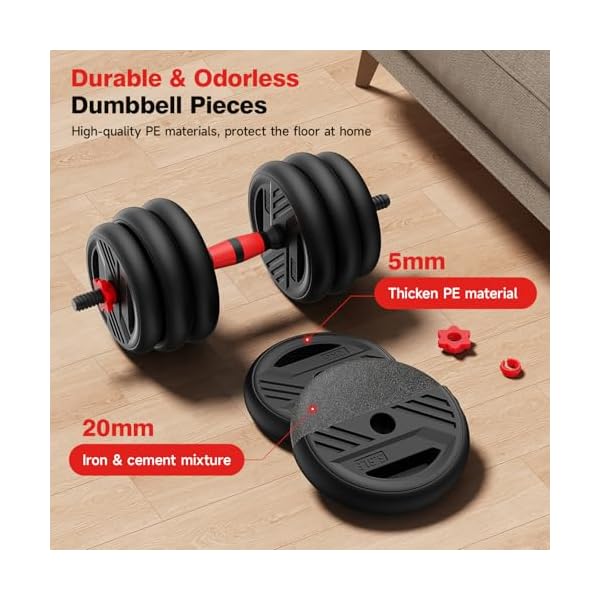 Adjustable Dumbbell Set, 20/30/45/70/90lbs Free Weight Set With Double Locknut, 5-in-1 Dumbbells Set Includes Barbell, Kettlebells, Push up Stand, Weight Plate, Fitness Exercise for Home Gym Suitable Men/Women - Image 4