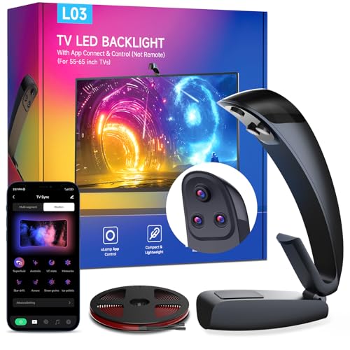 FFJ TV LED Backlight with Triple Sensor, 14.7ft RGB LED Strip Lights That Change with 55-65 Inch Screen, Smart App Control, Music Sync, for Home Decoration - Upgraded Version