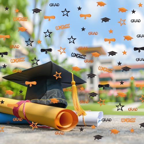 Image of Orange and Black Graduation Confetti 2026, 1000 Pcs Congrats Grad Confetti Class of 2026 Party Table Centerpiece for Graduation Party Decorations