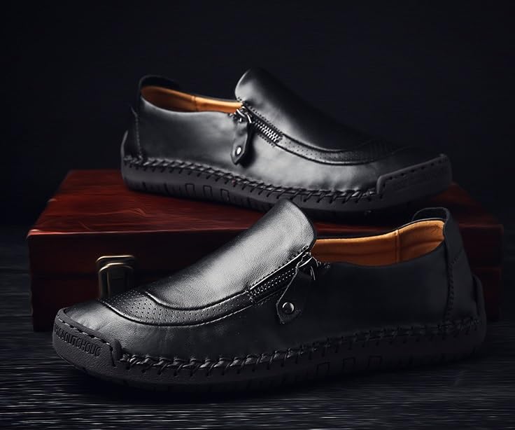 Dress Shoes for Men Lightweight Oxfords Zipper Slip On Flat Loafers Driving Shoes Vintage Walking Casual Boat Shoes3
