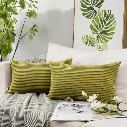 Image of Guffaw Corduroy Rectangular Cushion Covers, Size 12x18, Pack of 1,Multiple Colors (1, Mehndi)