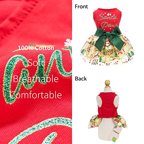 Fitwarm Dog Christmas Outfit, Santa Paws Cotton Dog Tulle Dress, 100% Dog Winter Clothes For Small Dogs Girl, Cat Apparel, Red, Medium #TOP4