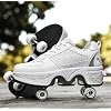 Multifunctional Roller Skates Shoes Automatic Walking Shoes Invisible Pulley Shoes Skates with Double-Row Deform Wheel Outdoor Parkour Shoes for Girls Boys