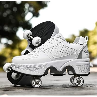 Multifunctional Roller Skates Shoes Automatic Walking Shoes Invisible Pulley Shoes Skates with Double-Row Deform Wheel Outdoor Parkour Shoes for Girls Boys