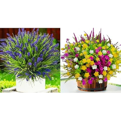 TSTWETO Artificial Plants Outdoor, 22 Pcs Fake Flowers UV Resistant Outdoor Fake Plants, Lavender Artificial Flowers Plastic Fake Faux Flowers Shrubs for Home Porch Garden Yard Window Box Cover