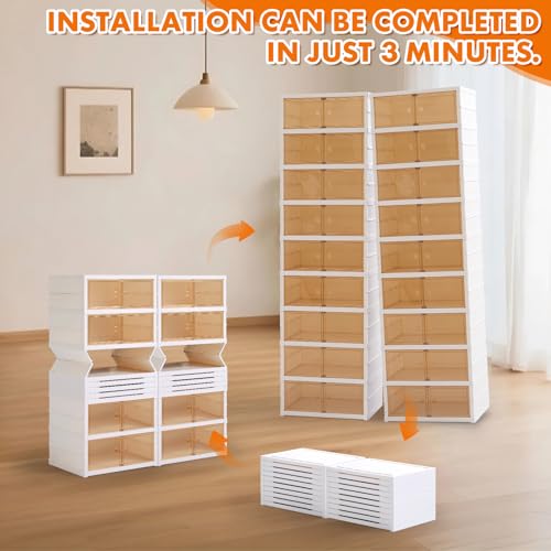 Image of Collapsible Shoe Rack Organizer Foldable Shoe Cabinet with Doors, Large Plastic Folding Shoe Cabinet, Easy Assembly Shoe Shelves Organizer for Entryway (9Tiers,2Groups,36Pairs)