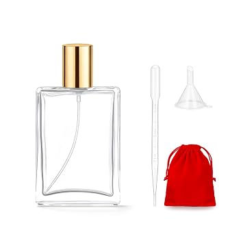 Luxury Gold Glass Perfume Spray Bottle - 100ml 3.4oz Refillable Travel Atomizer, Leak Proof Square Design for Purse or Pocket 1 Pack