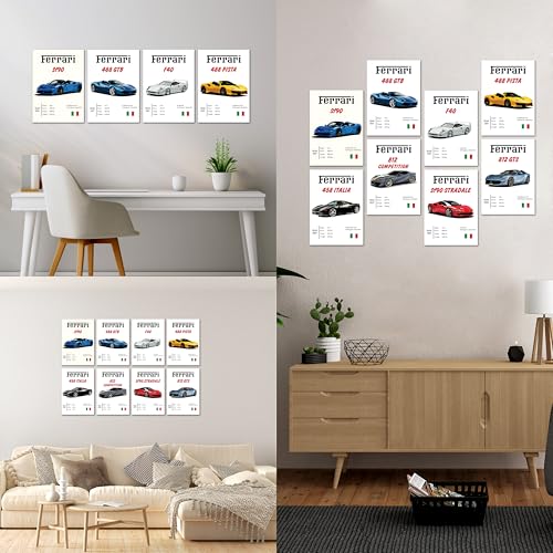 Image of Flybuy Hub Wall Art Posters, 20x30 cm (A4), Self-Adhesive, F-1 Racing Design for Bedroom, Living Room, Office (Ferrari Pack of 8)