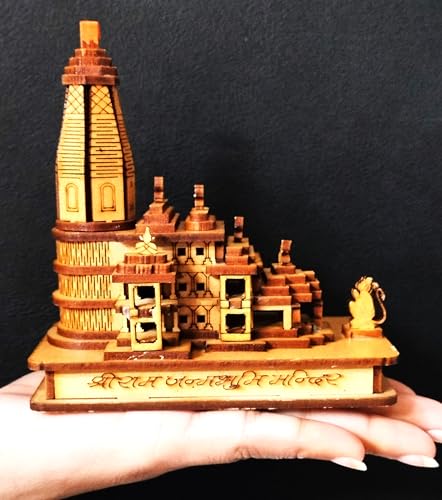 Image of Light Weight Shri Ram Mandir Ayodhya 3D Model Wooden Hand Carved Temple