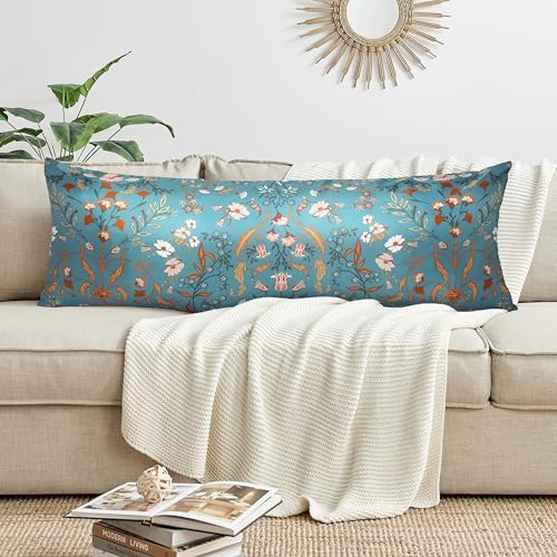 Image of Sweet Jojo Designs Boho Wildflower Vintage Floral Girl Satin Body Pillow Cover Case Decorative Accent Long Couch Kids Bed Pregnancy Pillowcase 54x20 Turquoise Botanical Bohemian Farmhouse Cottagecore