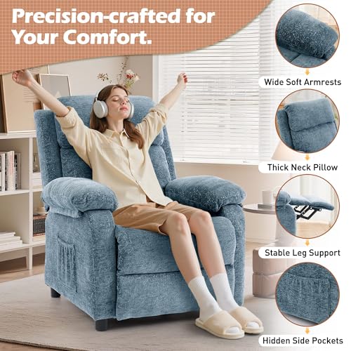 Image of Korser Recliner Chair, Living Room Chairs for Adults, Padded Deep Seat Reading Chair with Side Pockets, Small Recliners for Small Spaces, Lounge Chair for Living Room, Bedroom, and RV (Chenille)