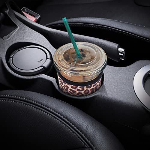 Image of YR Reusable Neoprene Insulator Sleeve for Iced Coffee Cups, 3 Pack Coffee Coolies sleeves for Iced & Hot Drinks, Cold Beverage Cooler Compatible with Starbucks Coffee and More (Leopard)