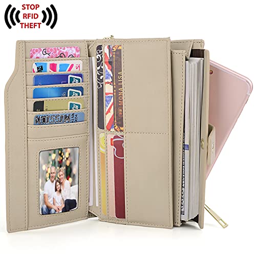 Image of UTO Wallet Women Vegan Leather Wristlet Snap Long Purse Credit Card Holder Elegant Clutch