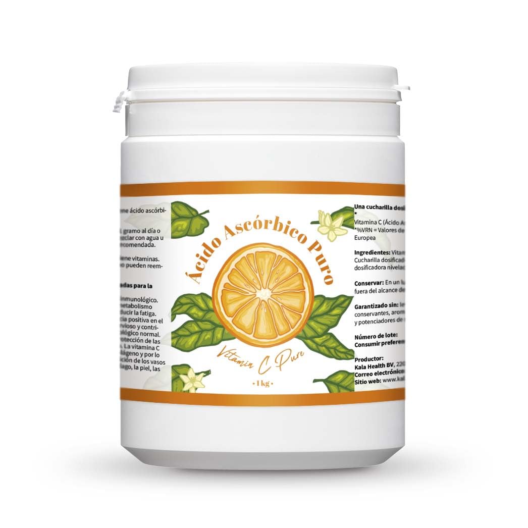 Vitamina C Pura 1kg - Polvo de Vitamina C - Ácido Ascórbico Puro - Suministro para 1000 Días x 1000mg Alta Dosis - Con Cucharita Dosificadora - Vegano