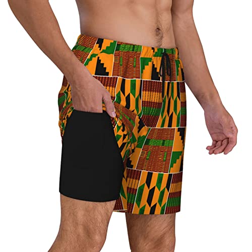 African Print Men's Swim Shorts Beach Trunks with Compression Lined and Pockets2