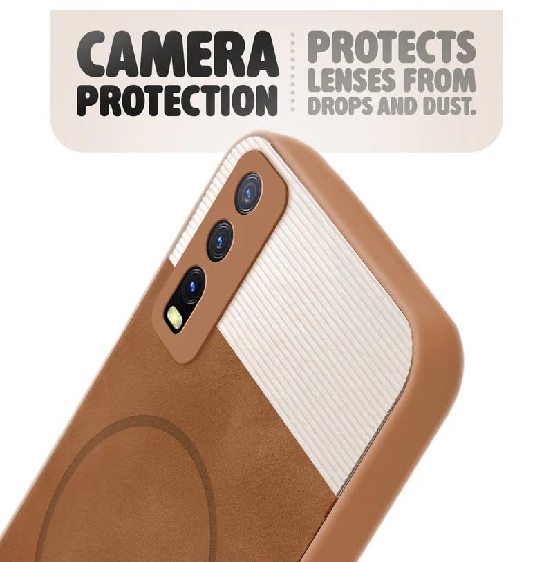 Image of Bintage CASE Mac Safe Design Hard Light Weight Back Case | Soft Border Camera Protect | Dual PU Leather Finish Back Cover Compatible for Vivo Y20 / Y12s / Y11s - White & Brown