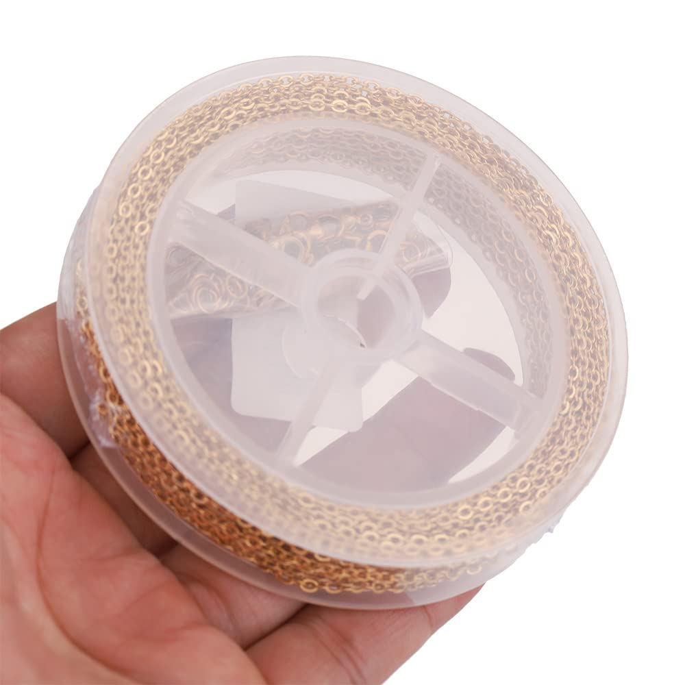 Kit per creazione di gioielli in acciaio inossidabile dorato 10 metri Catena portacavi da 1,5/2 mm Chiusura a moschettone e anello di salto di apertura Collana di gioielli fai da te-Oro 2 mm