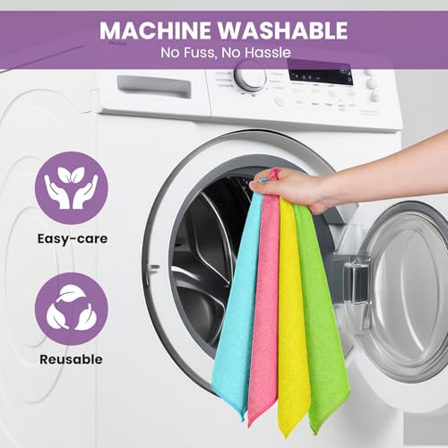 Image of 34 Pack Microfiber Cleaning Cloth, 4 Assorted Colors Cleaning Rags for Housekeeping, Colorful Reusable Microfiber Towels for Car, Kitchen, Bathroom and Household Cleaning Supplies, 11.8 inchX11.8 inch