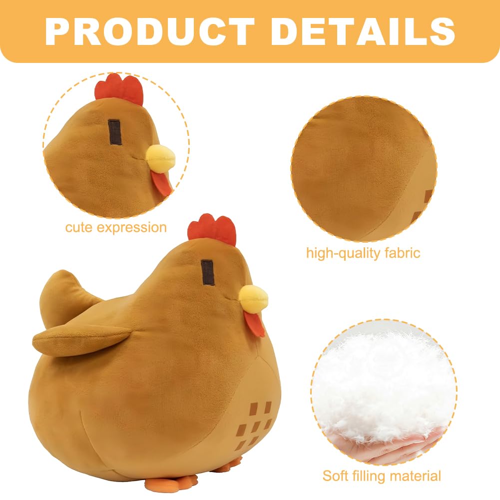 SKIPTHYBER Chicken Stuffed Plush Cute Soft Brown Chicken Doll Animal Plush Doll Figure Farm Animal Soft Cuddly Farm - Image 3