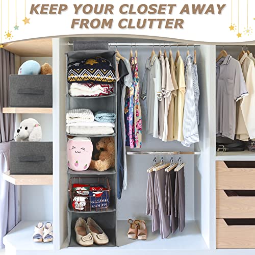 2 Pcs 5-Shelf Hanging Closet Organizer And 4 Pcs Removable Drawers, 11 X 11 X 39 Inch Hanging Storage Organizer Hanging Shelves For Closet Bedroom Dorm College Room, Clothes Socks Underwear Hat #TOP6