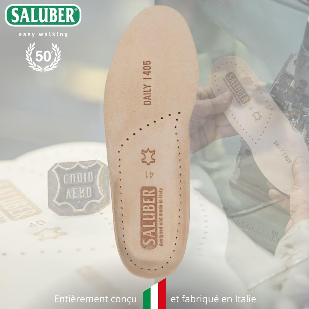 Saluber Semelles Chaussures Confort Cuir Daily 405 Homme Femme (43) | Poron+ amorti chocs, anti-odeur et transpiration, respirantes, faites main en Italie