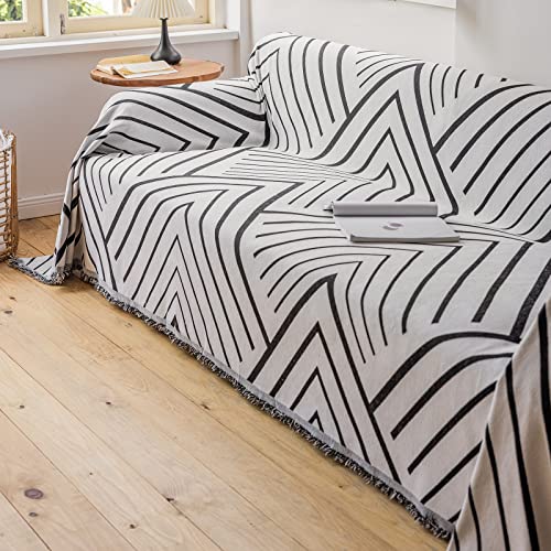 Dreamingo Geometric Herringbone Sofa Covers For 3 Cushion Couch Chenille Pet Protector Couch Cover For Dogs Cats Black White Sectional Couch Covers L Shaped Sofa Slipcover, 71"X 150" #TOP5