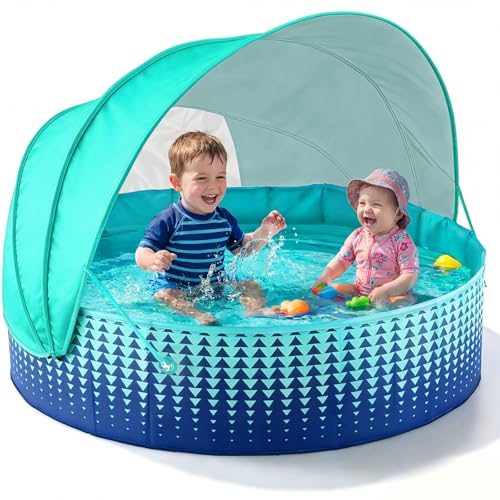 Jasonwell Kiddie Baby Pool with Canopy - Foldable Infant Toddler Kids Pool with Shade Baby Beach Essentials Tent Swimming Wading Pools for Toddlers 1-3 + Kids Dogs Ball Pit Backyard Water Play G 40