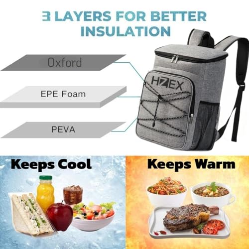 Travel Cooler Lunch Backpack, 25L or 25 Can Hiking Back Pack, Insulated Lunch Box Bag, Water Resistant Can Beach Cooler, Leakproof and Lightweight for Traveling, Fishing, Camping (Grey)