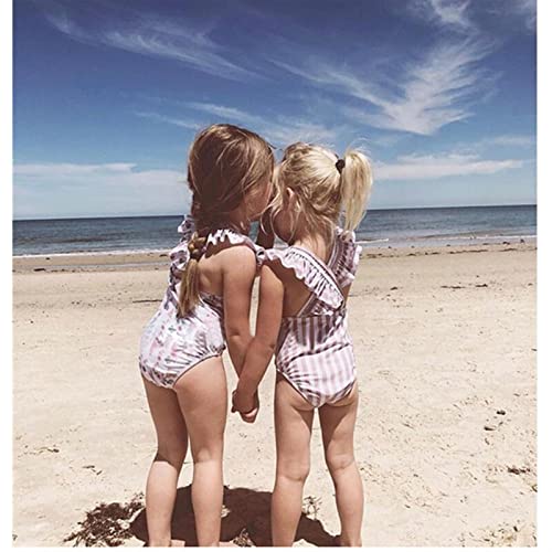 Fato de Banho de Uma Peça para Meninas de 2 a 8 Anos com Chapéu Fato de Banho Infantil para Praia (C