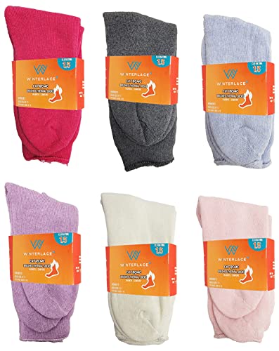 6 Pairs Thick Thermal Socks, Plus Size Womens Brushed Interior Warm Winter Cushioned Crew