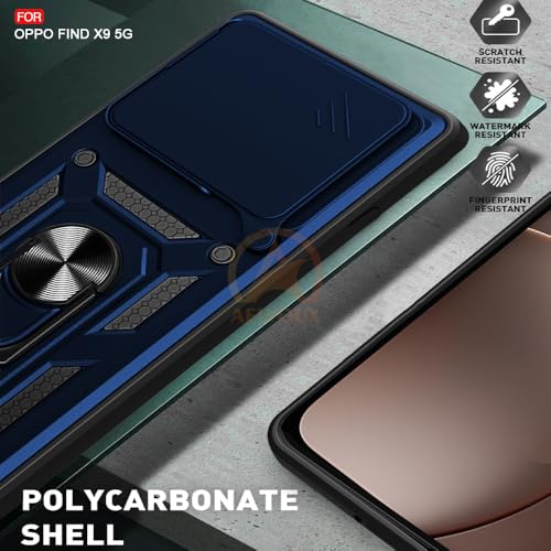 Image of Armor Bumper Back Cover Case for Oppo Find X9 5G Rotating Camera Cover, Ring Holder & Kickstand | Heavy Duty & 360 Degree Protection Oppo Find X9 5G Back Cover (Blue)