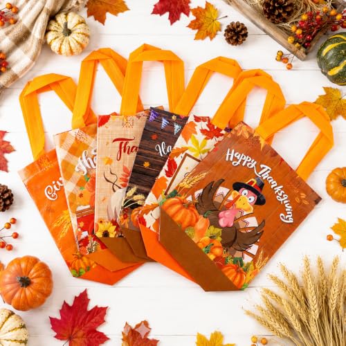 Fall Thanksgiving Gift Bags, 6 PCS Fall Thanksgiving Bags for Gifts with Handles, Reusable Non-Woven Hello Autumn Give Thanks Tote Bag Goodie Treat Candy Bag for Gifts Wrapping Holiday Party Supplies - Image 4