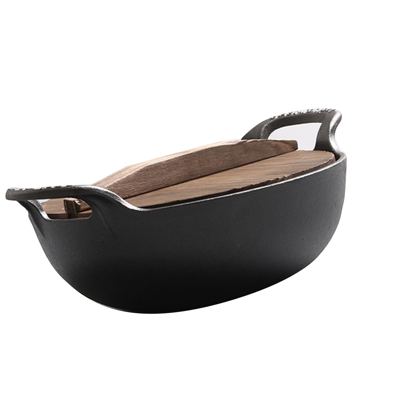aqxreight Żeliwny Garnek do Hot Pot z drewnianą pokrywką, 27 Cm (BLACK)