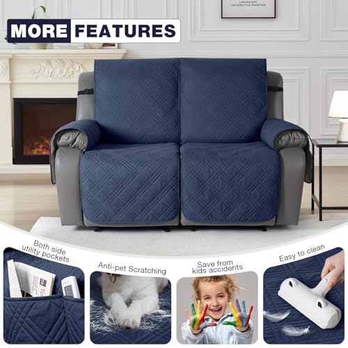 Image of TAOCOCO 100% Waterproof Oversized Loveseat Recliner Cover, Non Slip Split Couch Covers for Reclining Loveseat with Elastic Straps for Kids Pets(Oversized 2 Seater, Navy Blue)