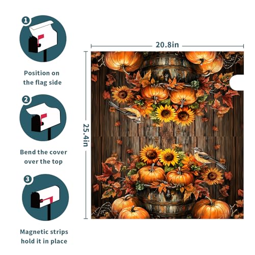 Image of Miaoquhe Fall Mailbox Covers Magnetic Large Size 25.5 x 21 Inch Autumn Maple Leaves Mail Box Cover Thanksgiving Pumpkin MailWraps Fall Decorative Mailbox Decals for Home Garden Yard Outdoor Outside