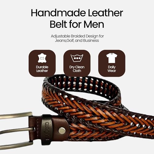 BAKANO Handmade Leather Belt for Men 1 1/2" Adjustable Braided Design for Jeans,Golf, and Business – Great Gift4