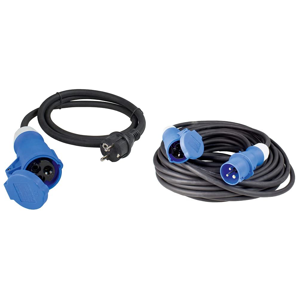 as - Kabel przedłużający Schwabe CEE do przyczep kempingowych - 3-pinowy, 230 V/16 A & as - Kabel adapterowy Schwabe CEE przyczepa kempingowa, 1,5 m H07RN-F 3G2,5 ze złączem CEE, 230 V, 16 A, czarny