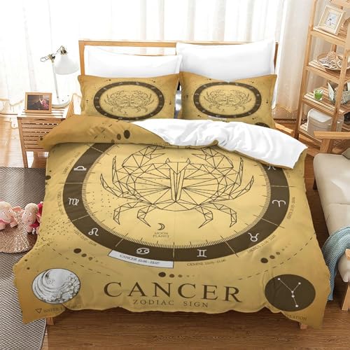 OJBKOBACC Sternzeichen Krebs Qualität 3 Teilige Kinder Bettwäsche-Set Mit 3D Print Altes Geheimnis Microfaser Bettbezug Und Kissenbezug Für Jungen Double（200x200cm）