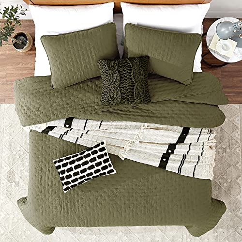 Green King Size Quilt Bedding Sets With Pillow Shams, Olive Lightweight Soft Bedspread Coverlet, Sage Quilted Blanket Thin Comforter Bed Cover, All Season Summer Spring, 3 Pieces, 104X90 Inches #TOP1