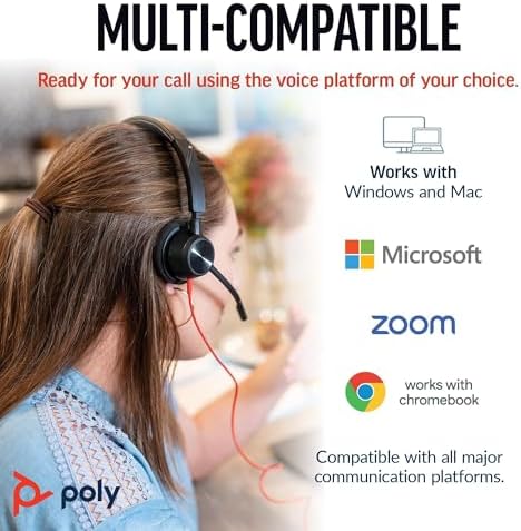 Poly Blackwire 3320 Kablolu Kulaklık - Esnek Mikrofon Kolu - Hi-Fi Stereo - USB-C veya USB-A üzerinden PC/Mac ile Bağlantı - Takımlar/Zoom ile Uyumlu - Görsel 5