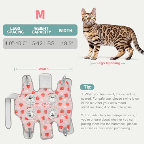 Image of Supet Cat Grooming Hammock Harness for Nail Trimming, Cat Grooming Hanging Sling for Nail Clipping, Pet Restraint Holder for Cutting Nails, Medicine, Ear & Teeth Cleaning, Eye Care (Strawberry M)