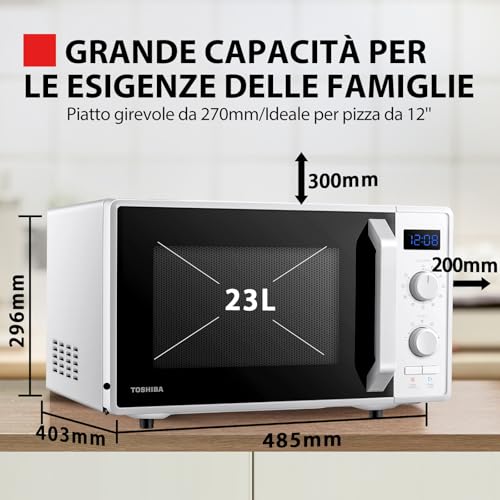 Toshiba MW2-AG23P(WH) 3-in-1 Forno a Microonde con Grill 1050W, e Cottura combinata, 23 L, Piatto Girevole con Memoria di Posizione, Timer, Luci LED Integrate, 900 W, Bianco - Immagine 1