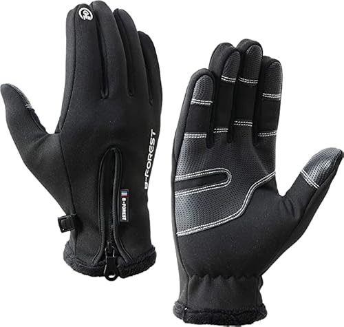 Gants d'hiver B-Forest Gants de Course Chauds pour Hommes Femmes, Gants à écran Tactile pour Temps Frais pour la randonnée, la Conduite, Le Cyclisme (Le Noir, Large) Cover