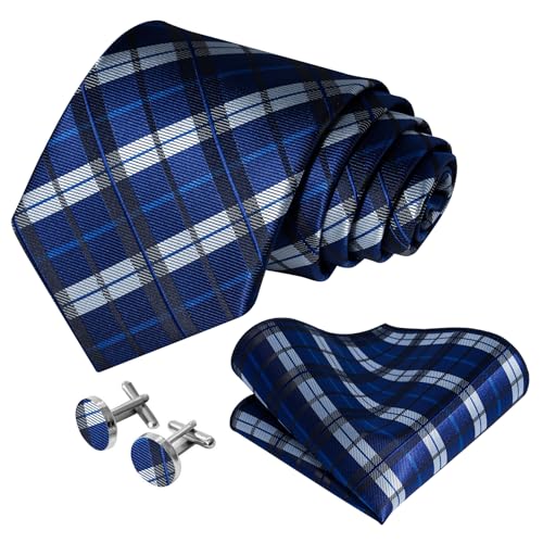 Image of 5PCS Mens Premium Silk Tie, Pocket Square, Cufflinks, Drilled Tie Ring and Lapel Pin Set for Wedding Groom Party