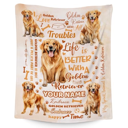 Custom Golden Retriever Blanket, Golden Retriever Lovers Gift, Cute Soft Throw Gifts for Girls Boys Women, Cozy Flannel Throw Blankets for Bed Travel, 50"x60"