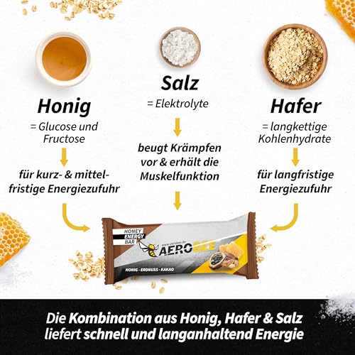 AEROBEE Energieriegel - Einzigartiger Powerriegel aus Honig, Erdnuss & Kakao 12x50g - Haferriegel ohne Zucker idealer Ausdauer- & Energieriegel, Wandernahrung oder Mahlzeitenersatz Riegel fürs Büro