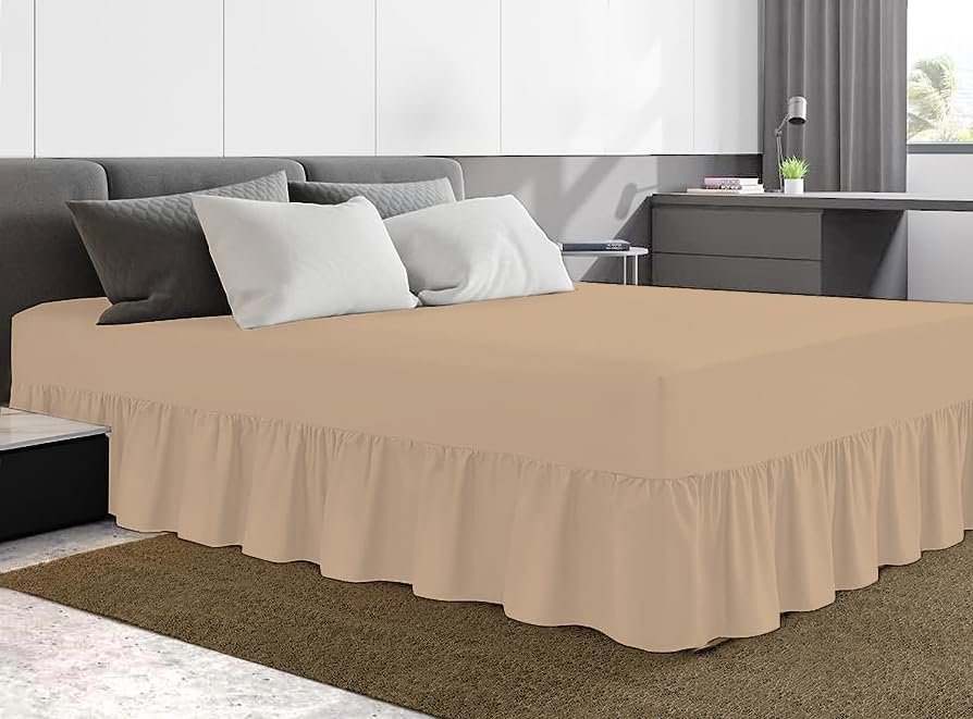 Dazzle Collection® Easy Care Frilled Valance Fitted Sheet 100% Polycotton Machine Washable (Single, Latte)